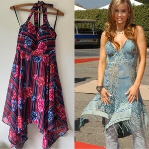 Y2K floral striped halter Guess asymmetrical hem dress‎ size 6